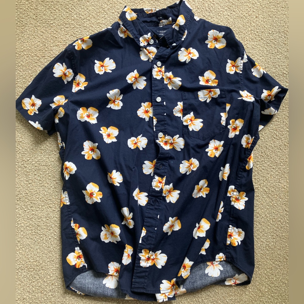 J Crew floral pattern short sleeve button down shirt.  Size L.